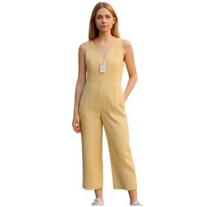 Women's adorable Yellow & White pin Striped Jumpsuit Romper Size L 2NWT-…